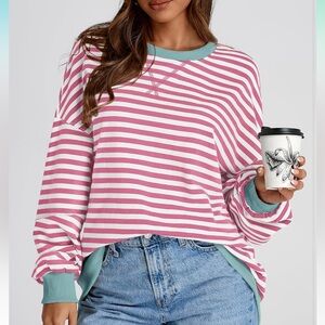 🦃 Oversized Striped Contrast Sweatshirt